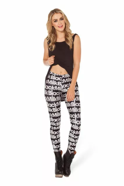 Black Milk Clothing Sharkie White Drip Logo Leggings Rare Graphic M Text Font