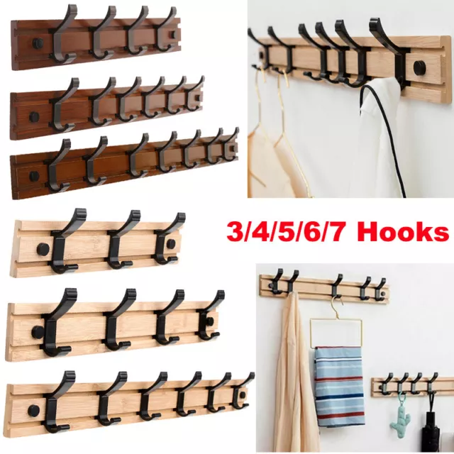 3-7 Hooks Wall Mount Key Bag Towel Rack Hanger Holder Clothes Coat Hat Organizer