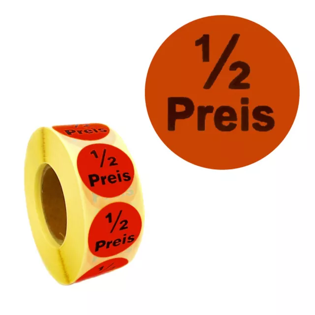 PE934= 2.000 Aktionsetiketten Druck 1/2 PREIS D30 rot rund Sonderpreis Etiketten