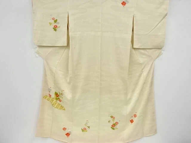 42404# Japanese Kimono / Antique Kimono / Embroidery / Cloud With Kiku & Ume