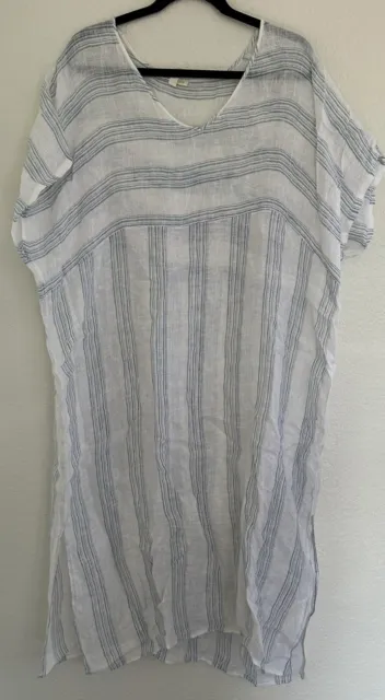 Eileen fisher Striped Organic Linen Kafton resort style cover-up sheer size L xl