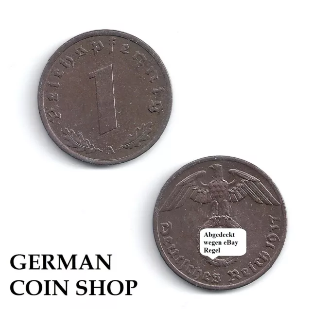 VORZÜGLICH - 1 Reichspfennig Kupfer 1937 1938 1939 A B D E F G J