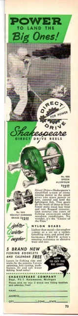 1957 Vintage Ad Shakespeare Direct Drive Fishing Reels Kalamazoo,MI