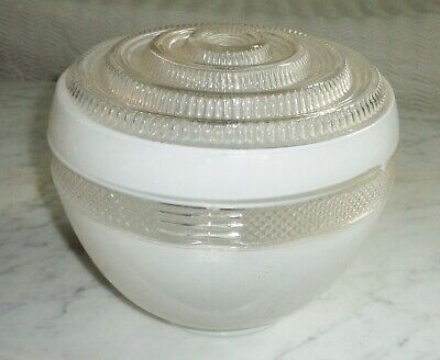 Large Bullseye Glass Light Fixture Cover 8x7in Vintage Mid Century White & Clear