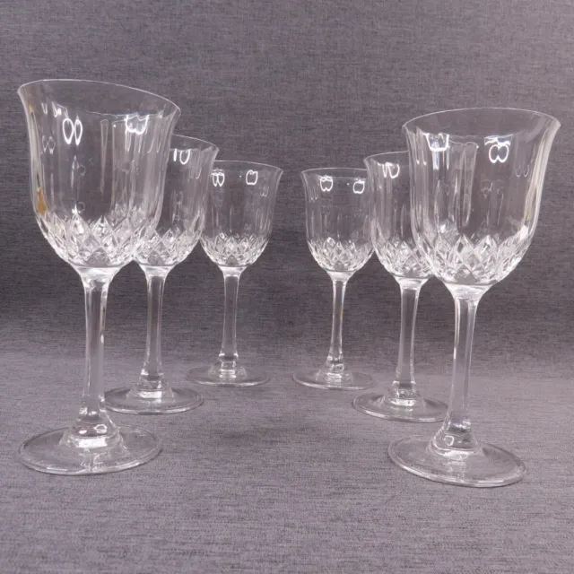 6 x Crystal Wine Glasses Diamond Pattern 18cm Tall