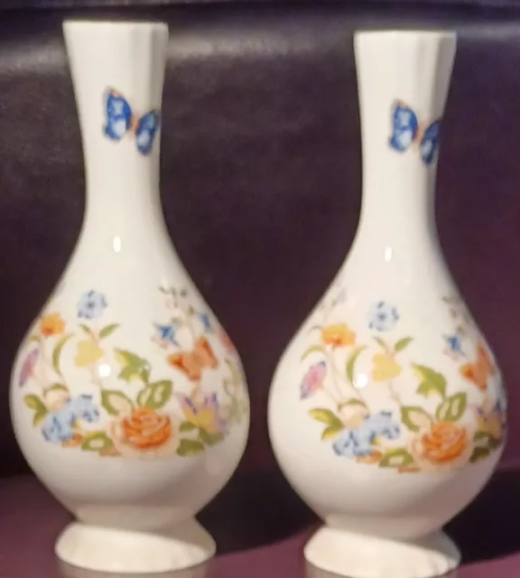 Vintage Aynsley In The Cottage Garden Pattern Bone China Pair of Bud Vases