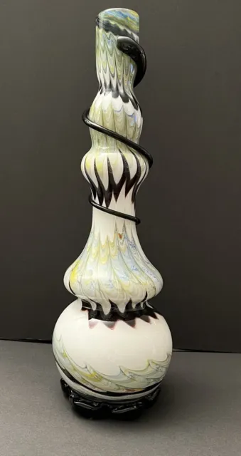 Tall Hand Blown Murano Style Gourd Swirl Snake Wrapped Art Glass Vase 19” H