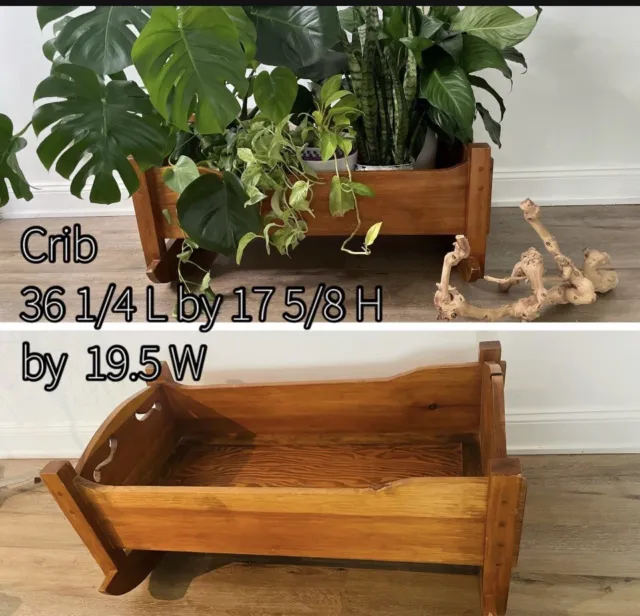 33”Large Antique Vintage Mahogany Solid Wood Wooden Rocking Cradle Baby Bed Crib