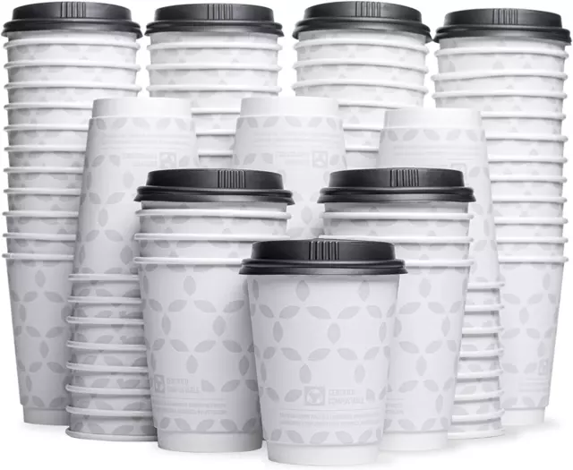 100 Sets - 12 Oz. Compostable Coffee Cups - Double Wall Disposable Coffee Cups w