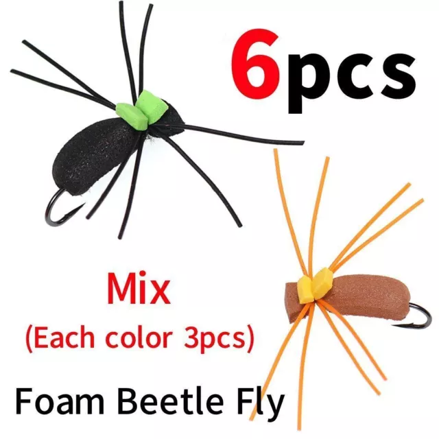 6pcs Fly Fishing Orange/Black Foam Beetle Dry Fly Size 10 Trout Fishing Baits