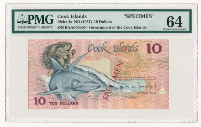 Cook Islands $10 SPECIMEN Note ND 1987  P. 4  PMG 64  Choice UNC Rare