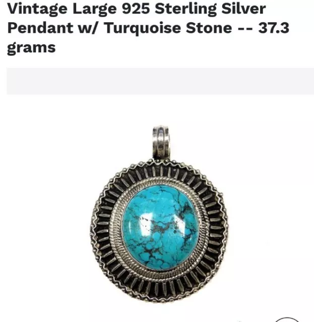 Large Turquoise Sterling Silver 2" 37 Grams  Pendant  Oriental Ottoman 1930s