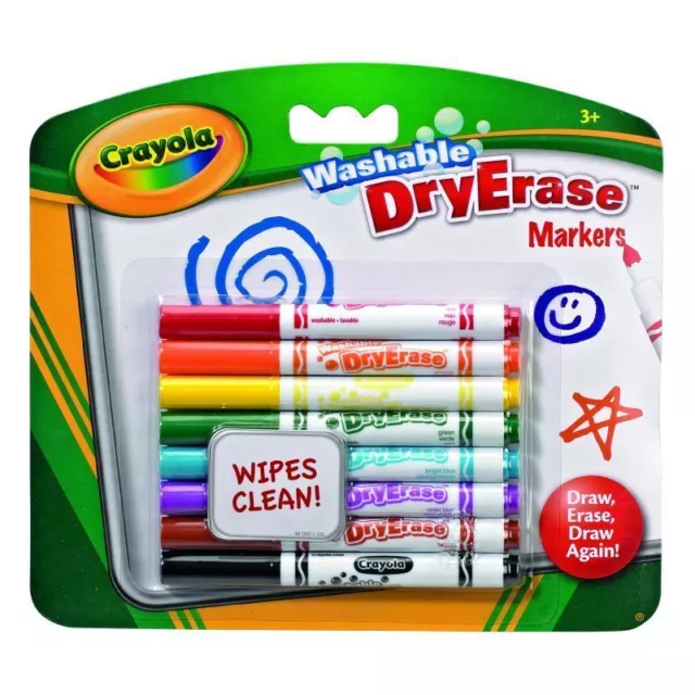 Crayola Lavable Marqueurs Sec Effaçage 8-Pack Crayons-Feutres Tableaux Blancs