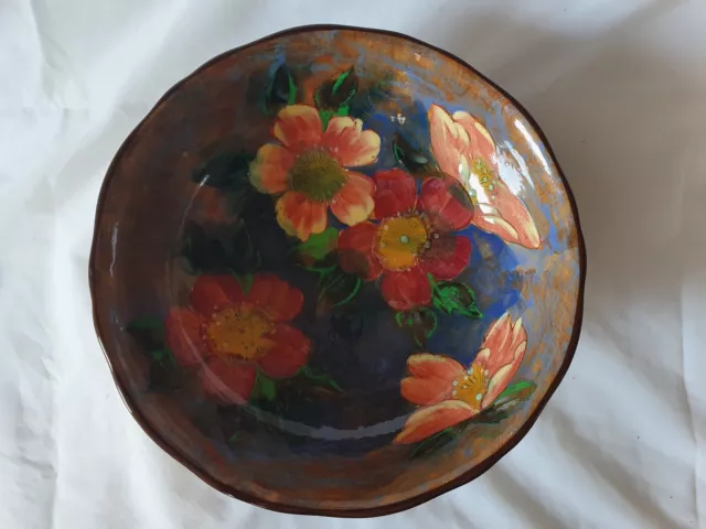 Stunning Royal Doulton Barbotine Decorated Footed Bowl, Very Pretty Tones 2