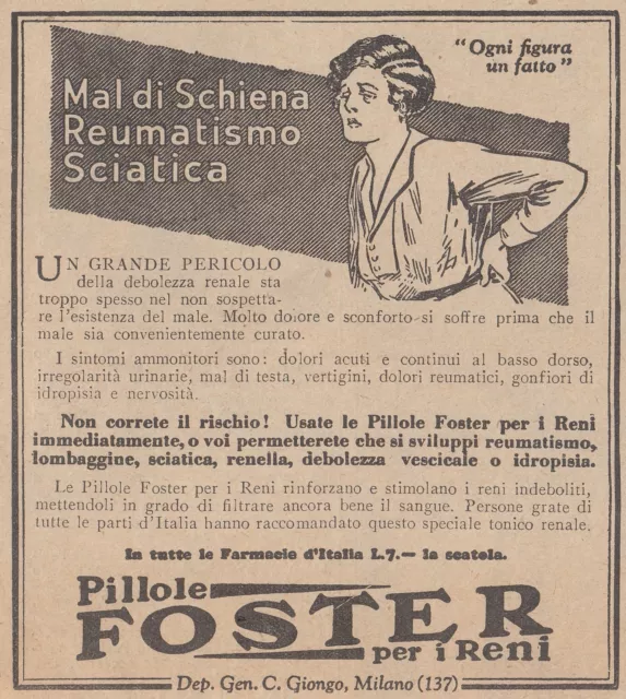 V0876 Pillole FOSTER - Mal di schiena... - Pubblicità d'epoca - 1933 advertising