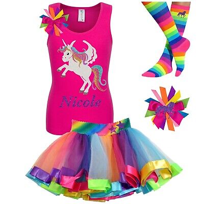 Unicorn Shirt Rainbow Tutu Dress Girls Birthday Outfit Youth Personalized Gift