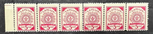 Latvia, Latvija, Sc 2; Mi 2 I+ 2 III; MNH/** printed on maps, strip of 6