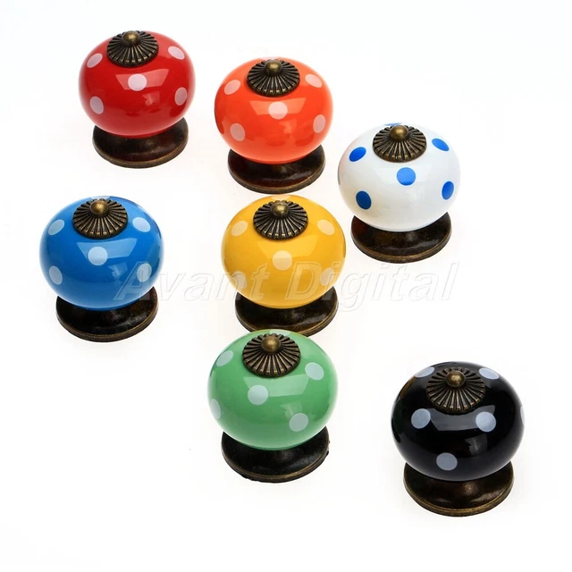 Polka Dot Ceramic Pull Handle Cabinets Cupboards Chests Drawer Knobs With Screw