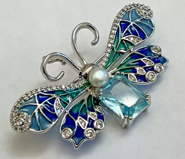 Blue Green Butterfly Bee Bug Crystal Glass Rhinestone Brooch Pin Vintage Insect