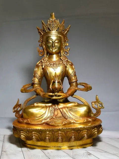 11.6 "bouddhisme logo cuivre plaqué or statue de la déesse de la vie sans mesure