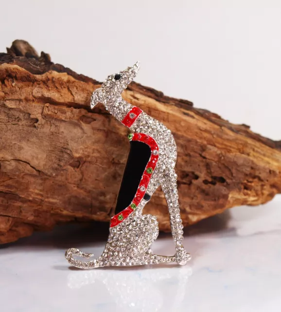 Diamante and Crystal Greyhound Brooch