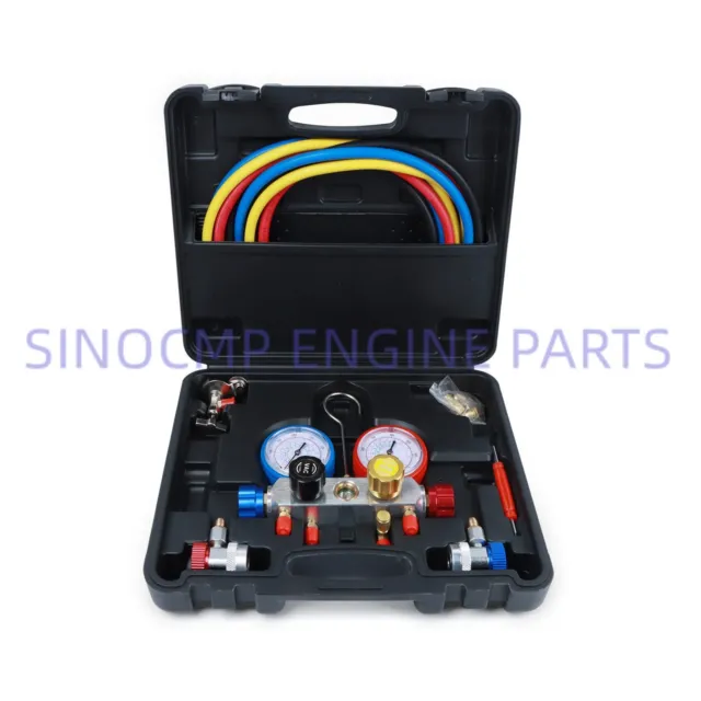 4 WAY AC Manifold Gauge Set for R410a R22 R134a with 5ft Hoses, R410a