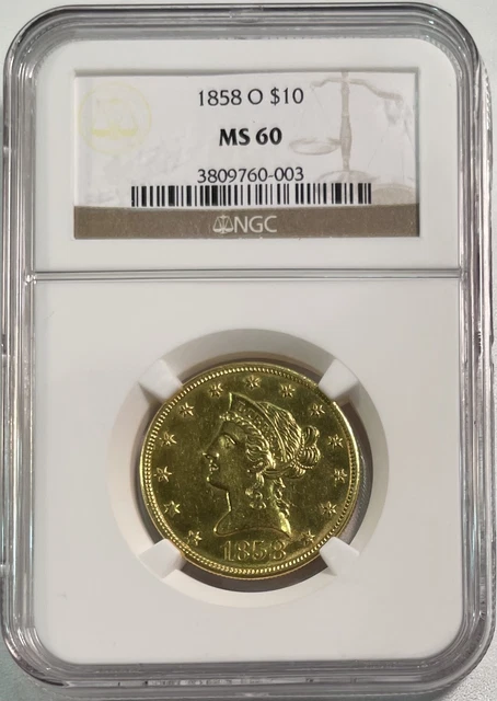 1858-O $10 Liberty MS60 NGC (#PA3809760003)