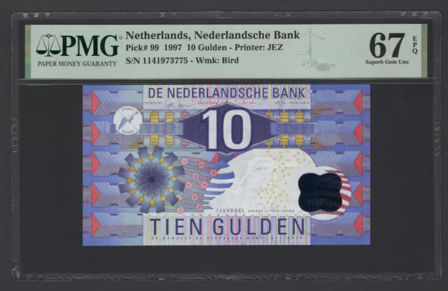 Netherlands 10 Gulden 1997 P99 Uncirculated Grade 67