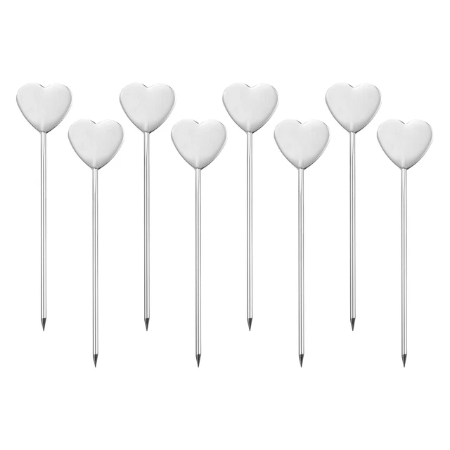 4.8" Metal Cocktail Toothpicks Heart Shape Drink Picks Cocktail Skewer 8Pcs