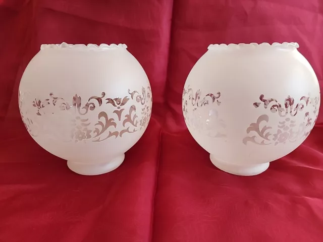 Frosted Etched Glass Lampshades - Vintage Victorian Lamp Globes