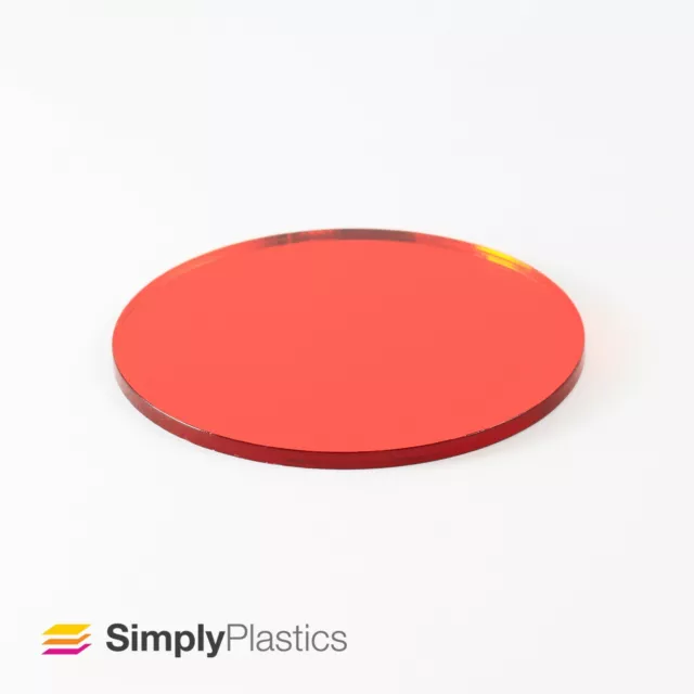 3mm Plaskolite® Laser Cut Red 1310 Mirror Acrylic Plastic Circle Disc