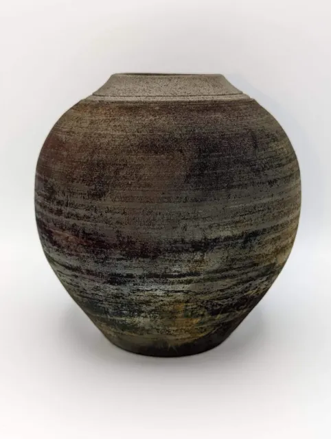 ✨ Copper Fumed Raku Vase Pot Studio Art Pottery Japanese Chop Mark Signed