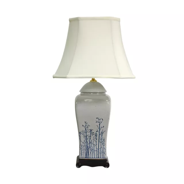 Oriental Furniture 26" Blue & White Spring Forest Porcelain Vase Lamp