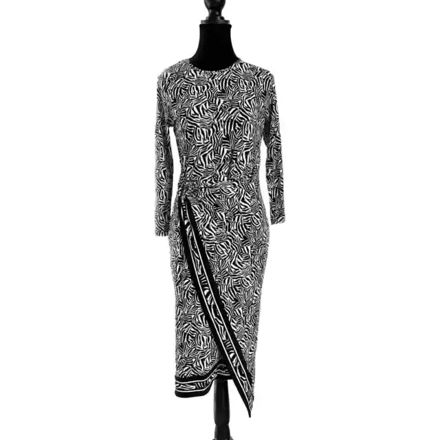 MICHAEL KORS WOMEN’S Zebra Print Asymmetrical Midi Dress Sz XS Black ...