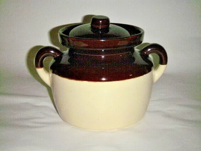 Mccoy Ceramic Crock Pot With Cover 340 & 341 Tan Brown Usa Quart Cook Oven Bake