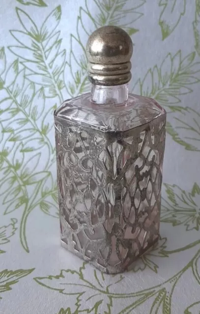 Vintage Glass Silver Filagree Perfume Bottle 4.5" - Empty