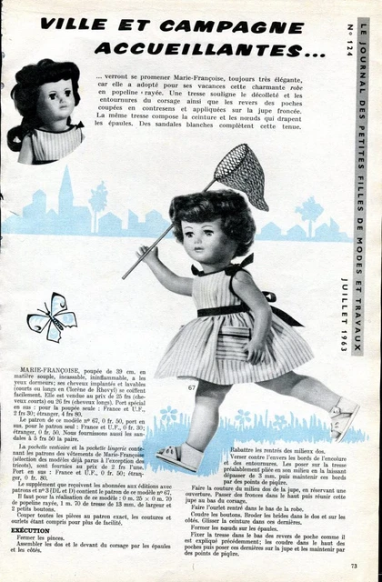 Patron De Couture Modes & Travaux T14, Poupée, Jupe Et Brassière, Juillet 1993