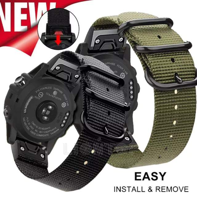 For Garmin Fenix 7X/6/6X Pro/5/5X Plus Quick Fit Military Nylon Watch Band Strap