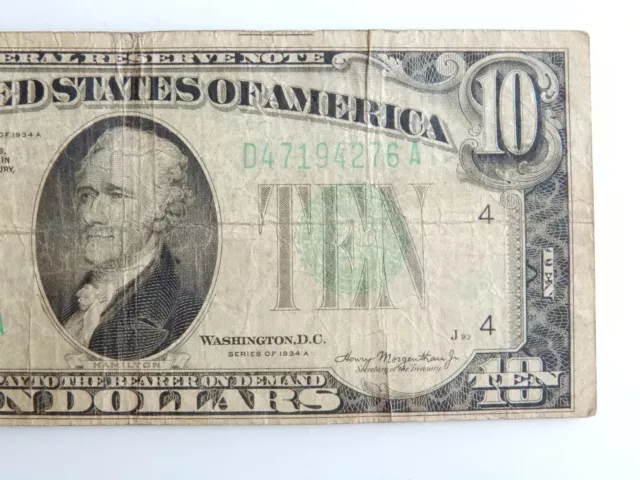 1934-A Green Seal Federal Reserve Note $10, Cleveland
