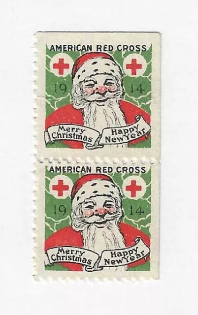1914 (2) Christmas Seal 'American Red Cross'.. WX15/CS8 ..No Gum.. semi-detach