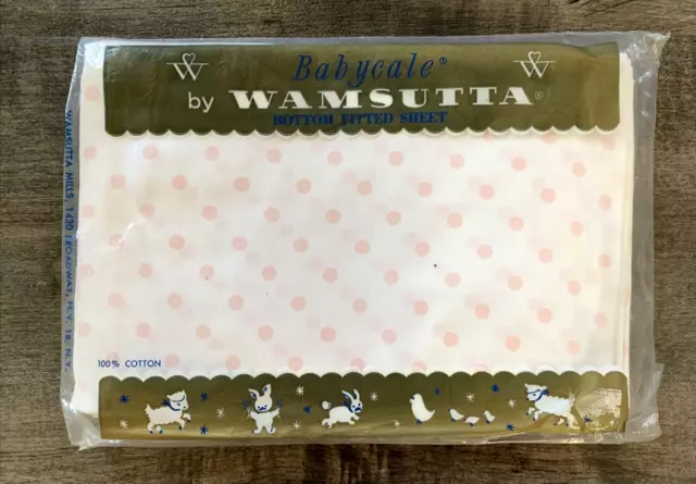 NEW Vintage Wamsuta FITTED CRIB SHEET Pink Polka-Dots 100% COTTON ~ NIP