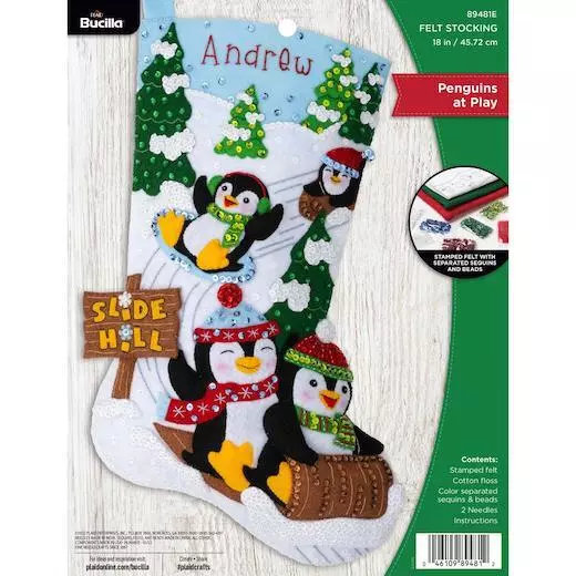 Bucilla 18" Felt Christmas Stocking Kit - Penguins At Play