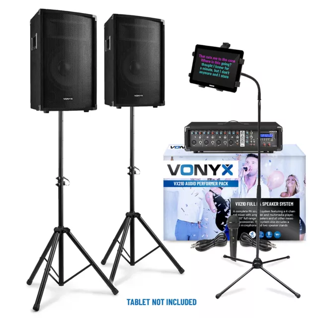 VX210 Professional Karaoke System - Speakers, Bluetooth Amplifier & Tablet Stand