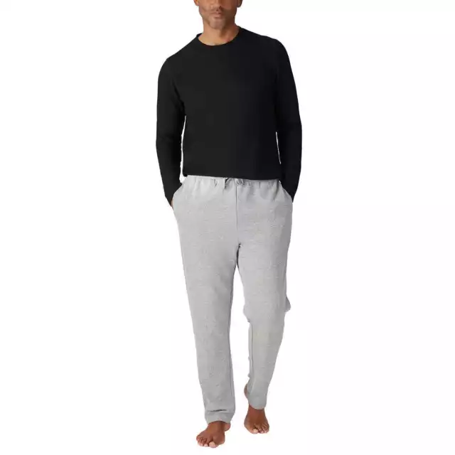 New Mens Eddie Bauer 2Pack Lounge Set Thermal Shirt Fleece Pants Pajama Black XL