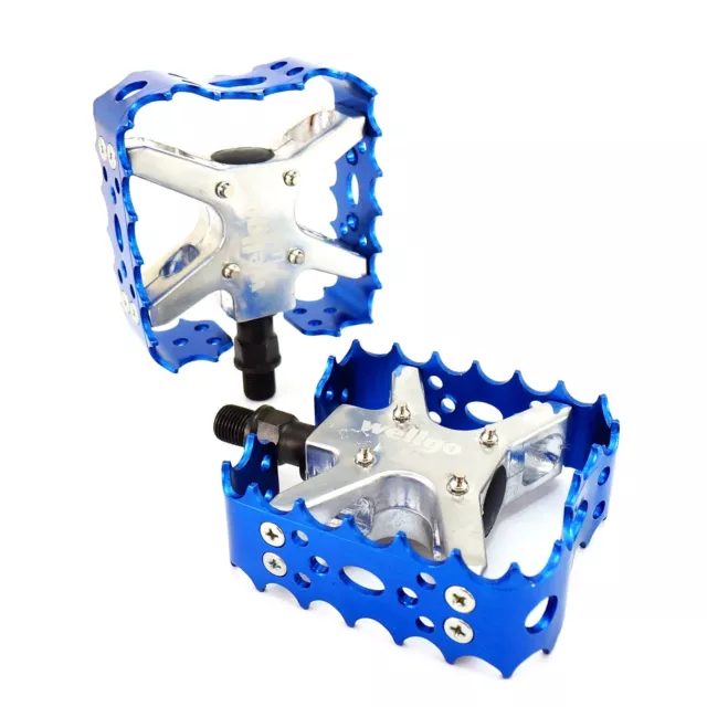 Wellgo BMX MTB Bear Trap III Old school Bike Pedal 9/16", 1/2" Blue Gold Silver