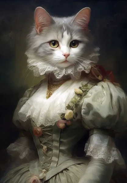 White Cat Victorian Regal Lady Portrait Feline Fine Art Giclee Print J09