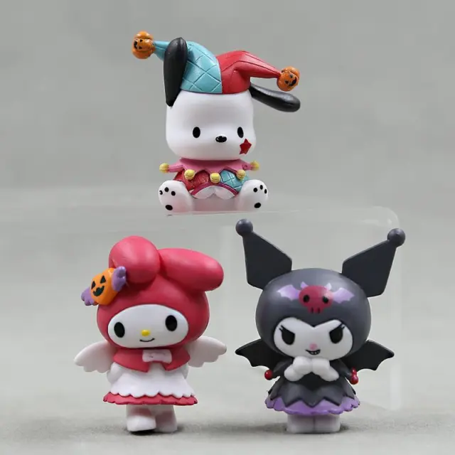 3pcs Kuromi My Melody Bow Crown Toys Cute Figures PVC Doll Toy Set Cake Toppers