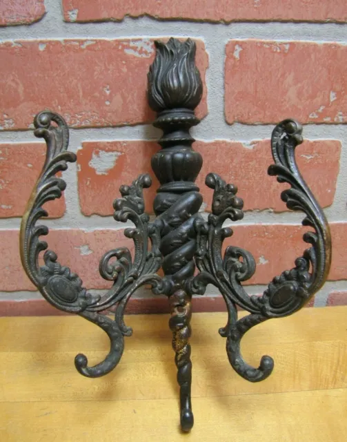 Antique 19c Bronze Flame Finial Ornate Hanger Hooks Decorative Arts Hardware B