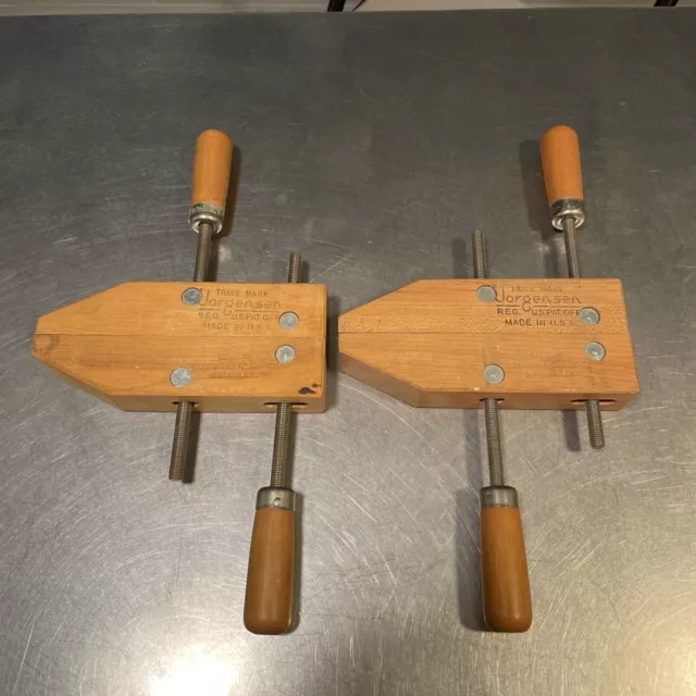 2 Vintage Jorgensen USA 8 In #0 Adjustable Hand Screw Woodworking Wood Clamps