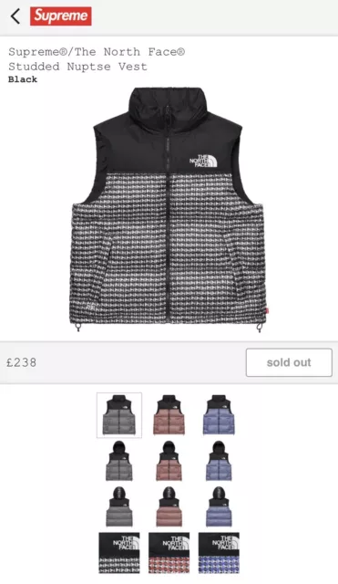 Gilet Supreme x The North Face con borchie Nuptse nero taglia media stock morto